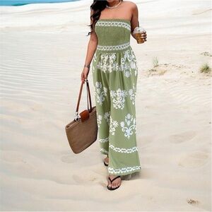 SHEIN Green Floral Strapless Jumpsuit
